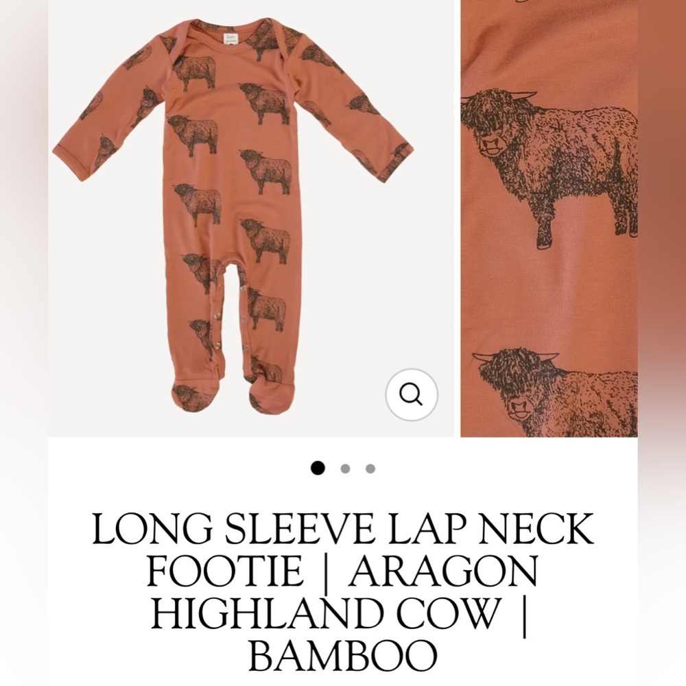 LONG SLEEVE LAP NECK FOOTIE | ARAGON HIGHLAND COW | BAMBOO Kate quinn